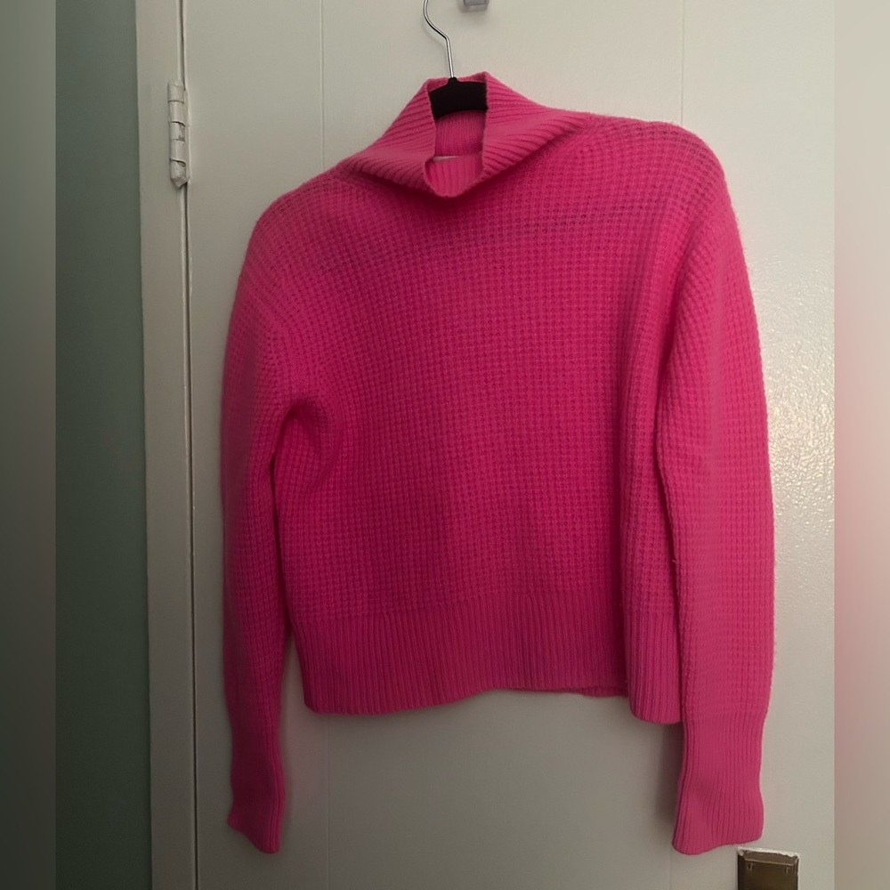 White + Warren Cashmere Waffle Mock Neck Sweater - Fuchsia S